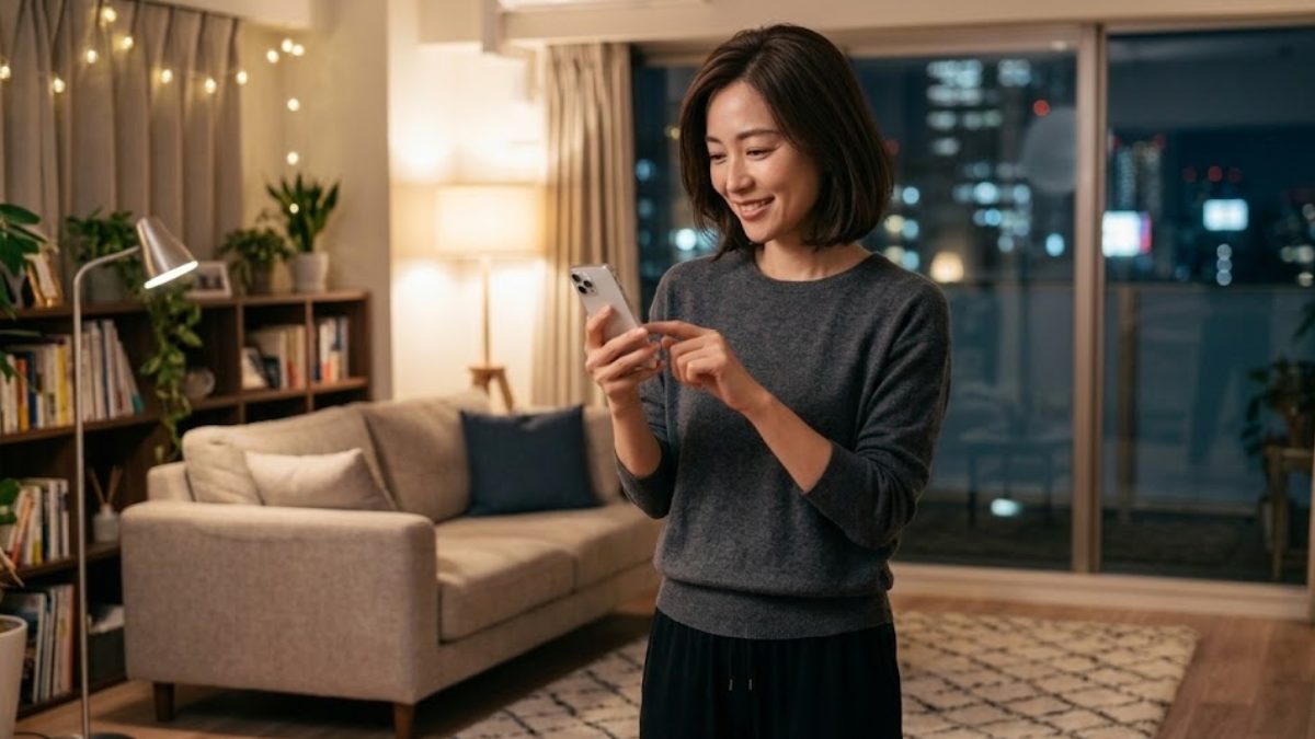 スマホでアプリを操作している女性