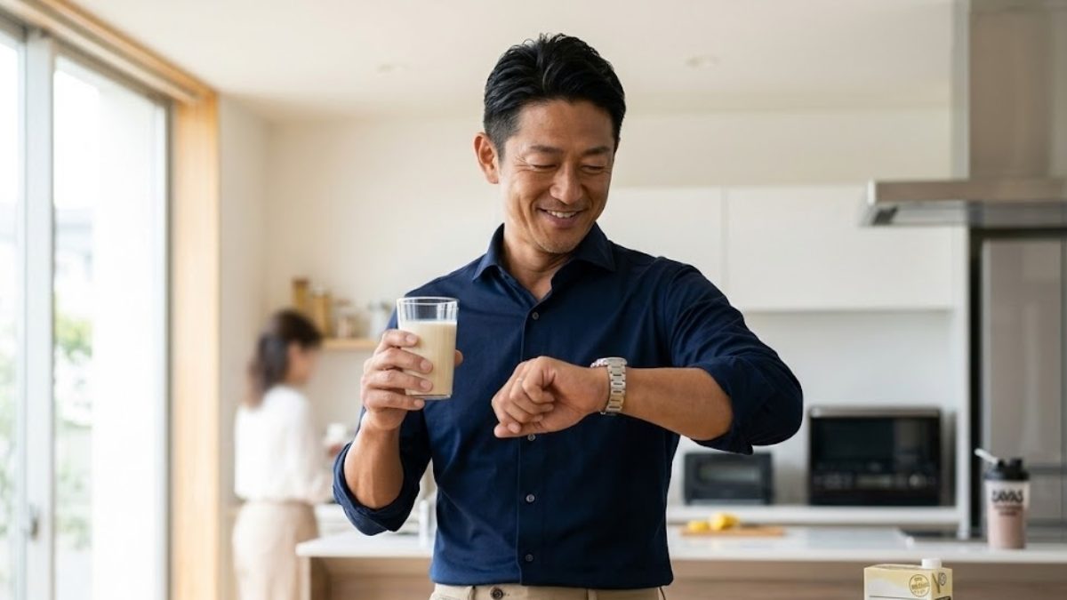 豆乳を飲む男性